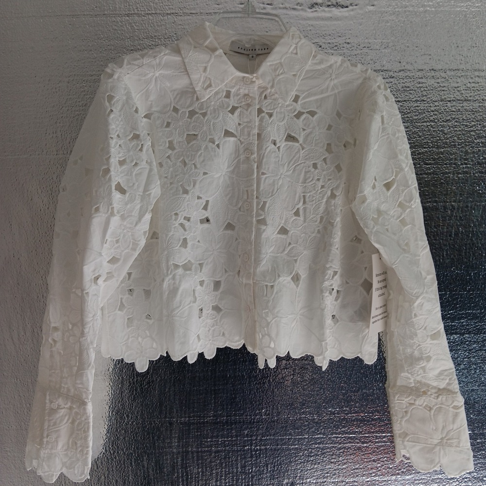 Endless Rose Lace Button Up Top Women S Ivory New Floral Eyelet ET062T